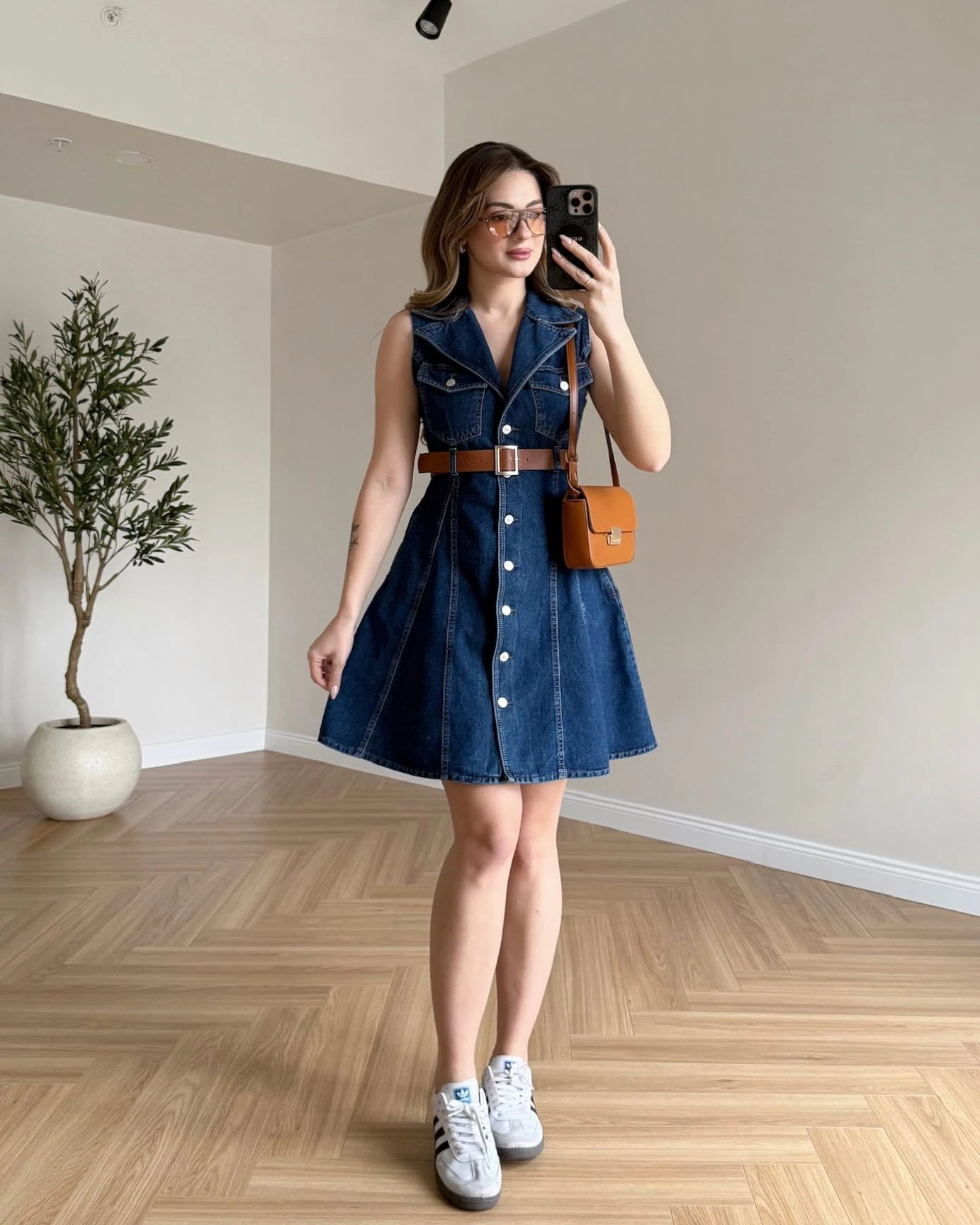 TOMY Kemerli Denim Elbise - Koyu Mavi